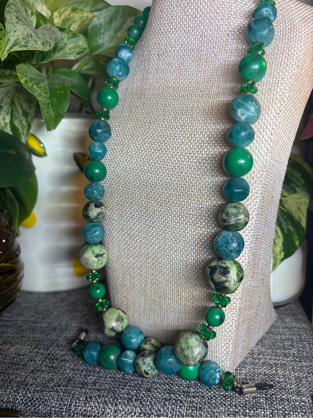 Handmade Green Mixed-Beaded Eye Glass Chain